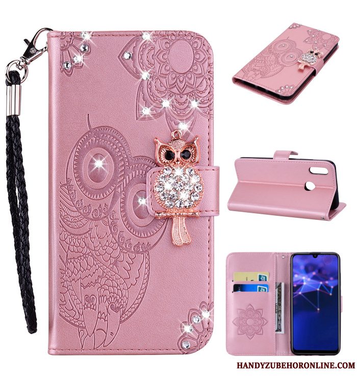 Etui Huawei P Smart 2019 Læder Telefonhængende Ornamenter, Cover Huawei P Smart 2019 Strass Kat