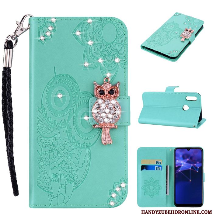 Etui Huawei P Smart 2019 Læder Telefonhængende Ornamenter, Cover Huawei P Smart 2019 Strass Kat