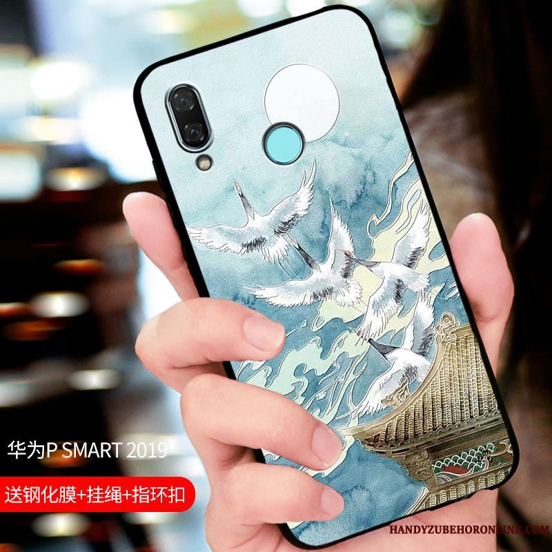 Etui Huawei P Smart 2019 Tasker Nubuck Telefon, Cover Huawei P Smart 2019 Beskyttelse Blå Tilpas