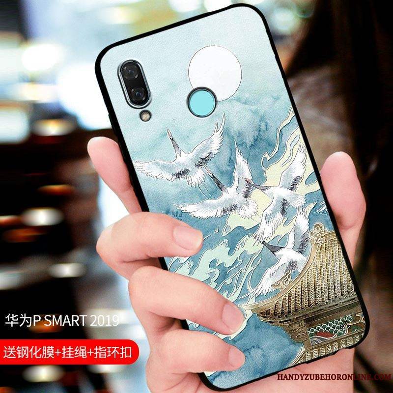 Etui Huawei P Smart 2019 Tasker Telefonsort, Cover Huawei P Smart 2019 Beskyttelse Nubuck Tilpas
