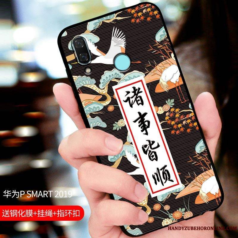 Etui Huawei P Smart 2019 Tasker Telefonsort, Cover Huawei P Smart 2019 Beskyttelse Nubuck Tilpas