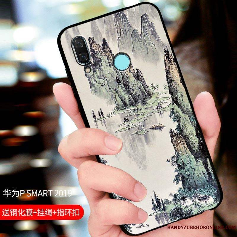 Etui Huawei P Smart 2019 Tasker Telefonsort, Cover Huawei P Smart 2019 Beskyttelse Nubuck Tilpas