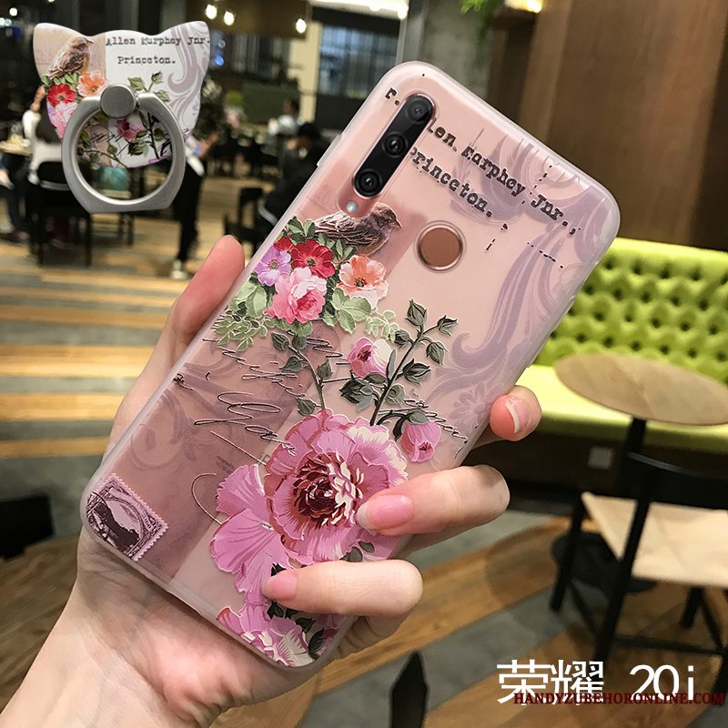 Etui Huawei P Smart+ 2019 Vintage Gennemsigtig Hængende Ornamenter, Cover Huawei P Smart+ 2019 Tasker Blomster Nubuck