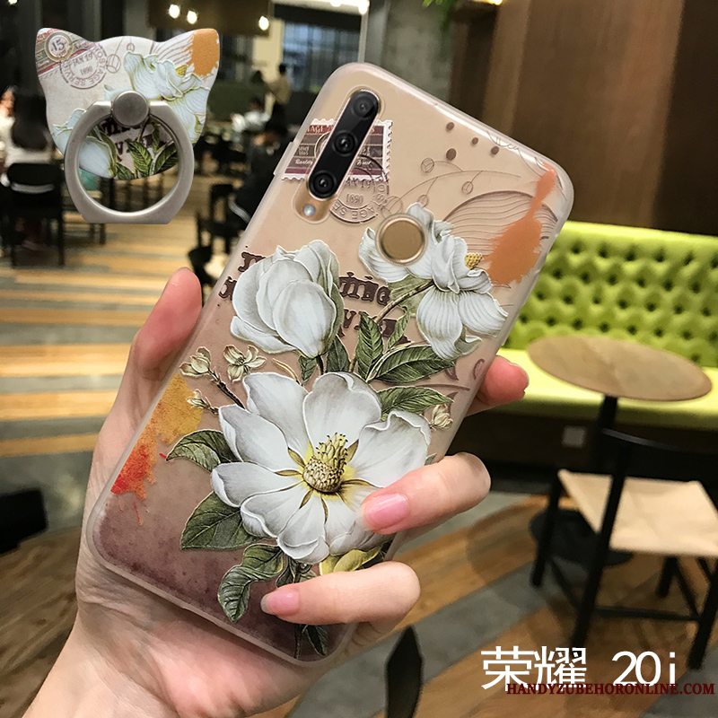 Etui Huawei P Smart+ 2019 Vintage Gennemsigtig Hængende Ornamenter, Cover Huawei P Smart+ 2019 Tasker Blomster Nubuck
