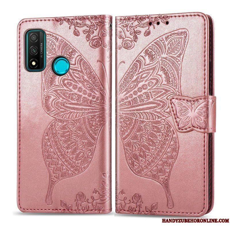 Etui Huawei P Smart 2020 Beskyttelse Prægning Hængende Ornamenter, Cover Huawei P Smart 2020 Relief Blomster Sommerfugle