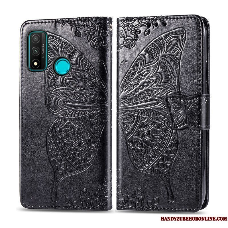 Etui Huawei P Smart 2020 Beskyttelse Prægning Hængende Ornamenter, Cover Huawei P Smart 2020 Relief Blomster Sommerfugle