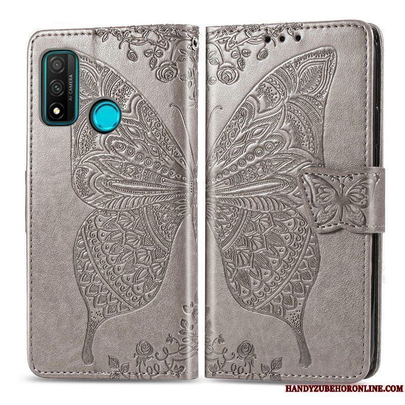 Etui Huawei P Smart 2020 Beskyttelse Prægning Hængende Ornamenter, Cover Huawei P Smart 2020 Relief Blomster Sommerfugle