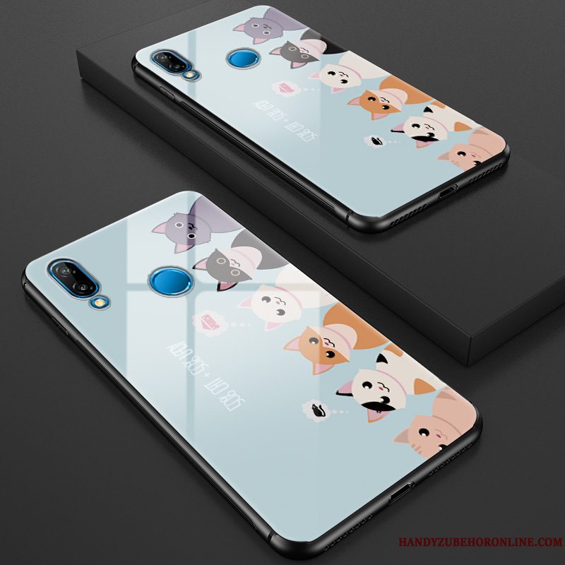 Etui Huawei P Smart+ Beskyttelse Anti-fald Smuk, Cover Huawei P Smart+ Mode Hjerte Hærdet Glas