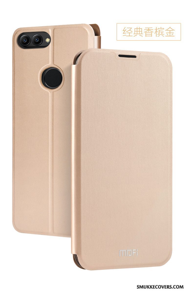 Etui Huawei P Smart Læder Guld Skærmbeskyttelse, Cover Huawei P Smart Folio Hærdning