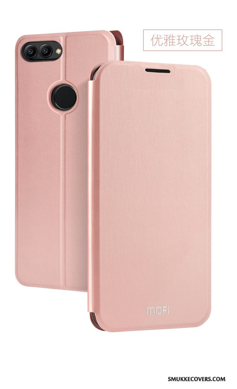 Etui Huawei P Smart Læder Guld Skærmbeskyttelse, Cover Huawei P Smart Folio Hærdning