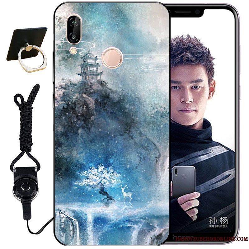 Etui Huawei P Smart+ Relief Anti-fald Nuttet, Cover Huawei P Smart+ Tasker Blå Telefon