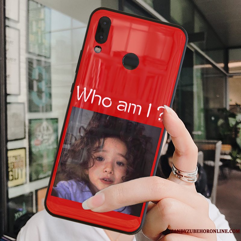 Etui Huawei P Smart+ Silikone Hærdet Glas Rød, Cover Huawei P Smart+ Tasker Net Red Smuk
