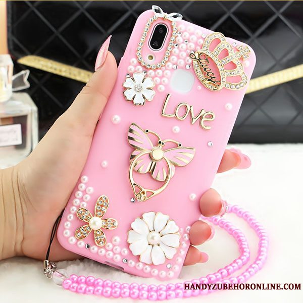 Etui Huawei P Smart+ Strass Anti-fald Lyserød, Cover Huawei P Smart+ Beskyttelse Hængende Ornamenter