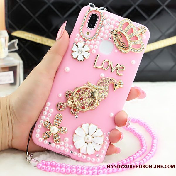 Etui Huawei P Smart+ Strass Anti-fald Lyserød, Cover Huawei P Smart+ Beskyttelse Hængende Ornamenter