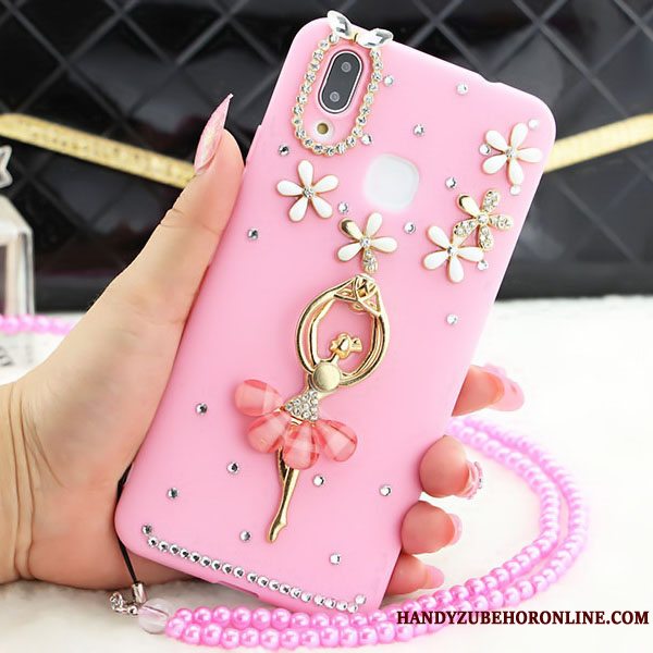 Etui Huawei P Smart+ Strass Anti-fald Lyserød, Cover Huawei P Smart+ Beskyttelse Hængende Ornamenter