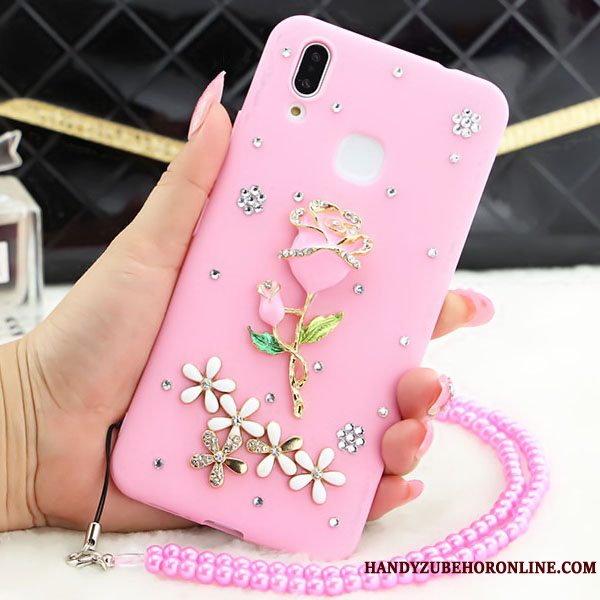 Etui Huawei P Smart+ Strass Anti-fald Lyserød, Cover Huawei P Smart+ Beskyttelse Hængende Ornamenter