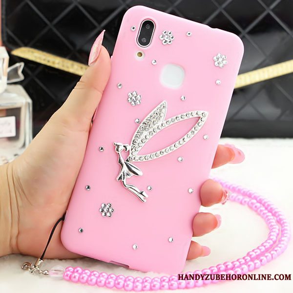 Etui Huawei P Smart+ Strass Anti-fald Lyserød, Cover Huawei P Smart+ Beskyttelse Hængende Ornamenter