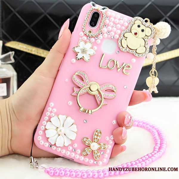 Etui Huawei P Smart+ Strass Anti-fald Lyserød, Cover Huawei P Smart+ Beskyttelse Hængende Ornamenter