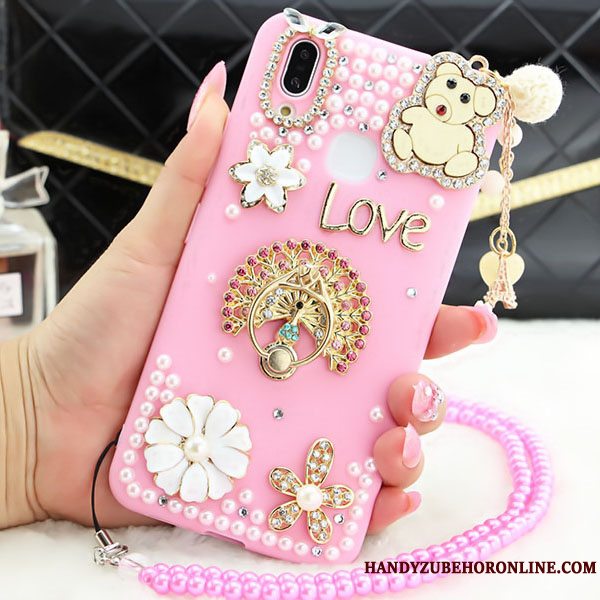 Etui Huawei P Smart+ Strass Anti-fald Lyserød, Cover Huawei P Smart+ Beskyttelse Hængende Ornamenter