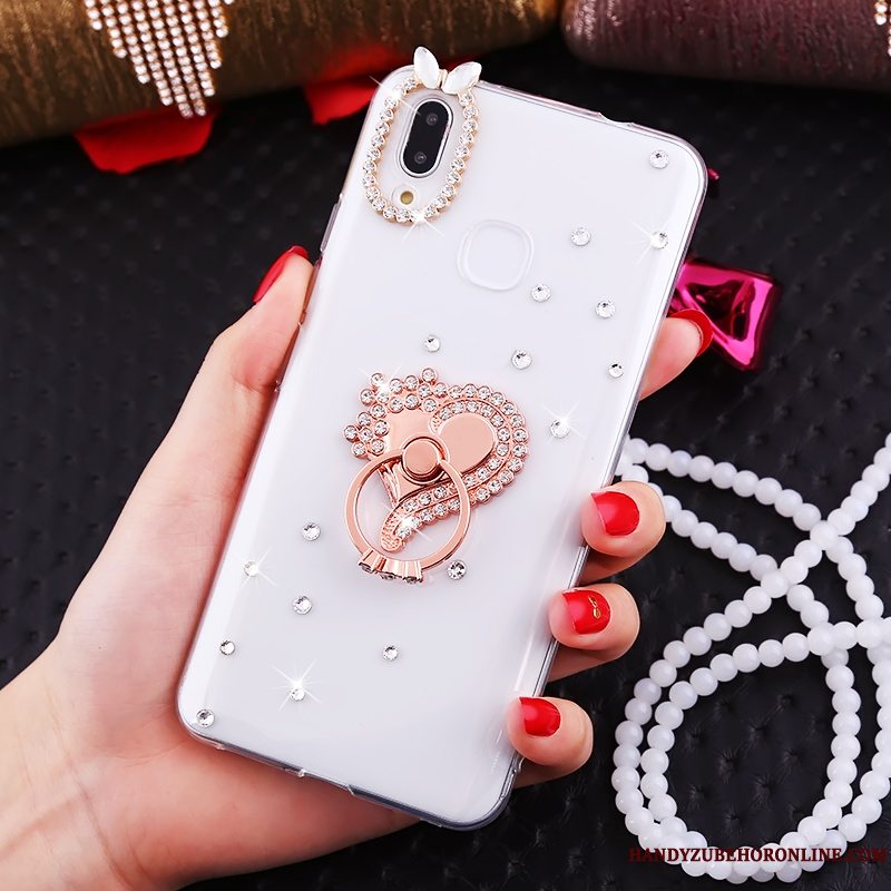 Etui Huawei P Smart+ Strass Ring Net Red, Cover Huawei P Smart+ Hvid Hængende Hals