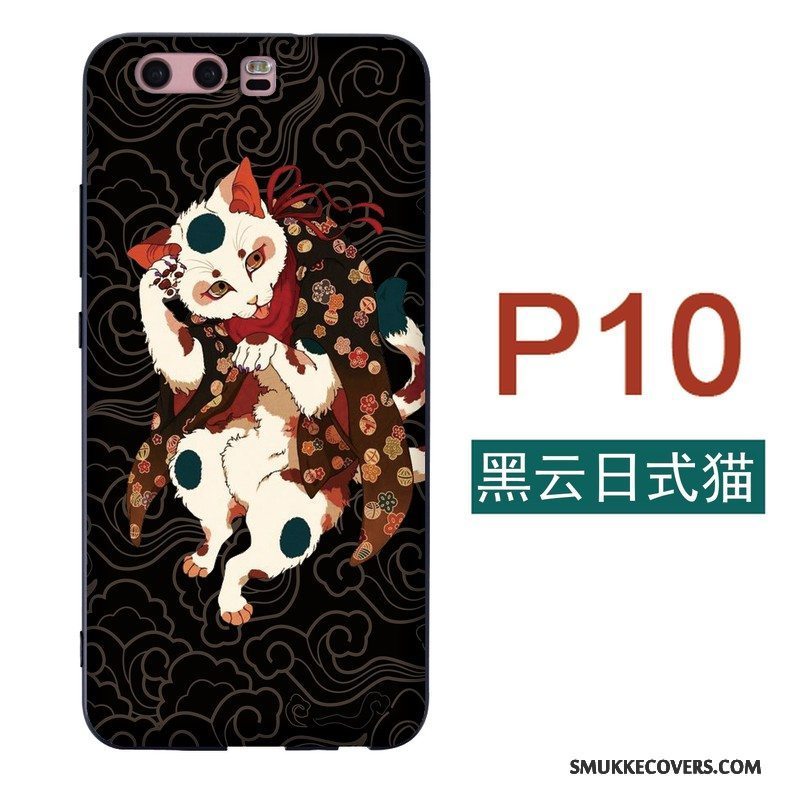 Etui Huawei P10 Blød Sort Telefon, Cover Huawei P10 Silikone Kran Kat