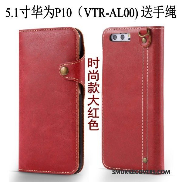 Etui Huawei P10 Folio Hængende Ornamenter Telefon, Cover Huawei P10 Tegnebog Rød Anti-fald