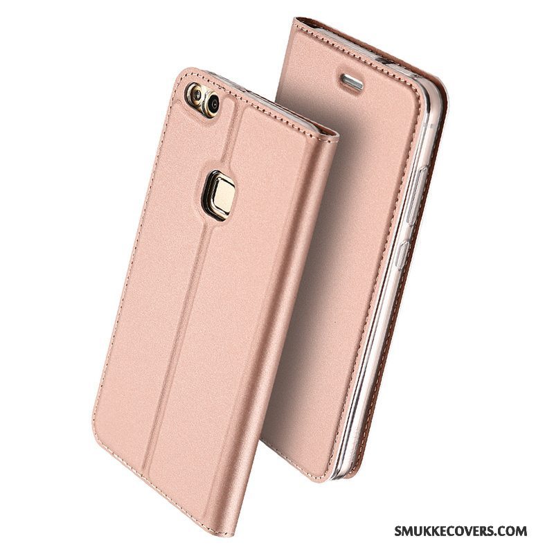 Etui Huawei P10 Lite Folio Guld Business, Cover Huawei P10 Lite Læder Let Tynd Ungdom