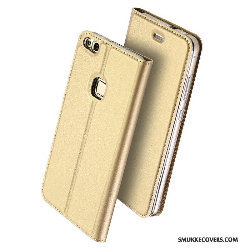 Etui Huawei P10 Lite Folio Guld Business, Cover Huawei P10 Lite Læder Let Tynd Ungdom