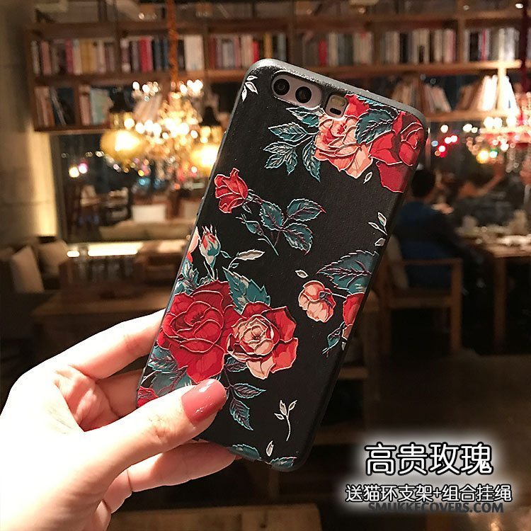 Etui Huawei P10 Plus Blød Lille Sektion Sort, Cover Huawei P10 Plus Relief Telefonnubuck