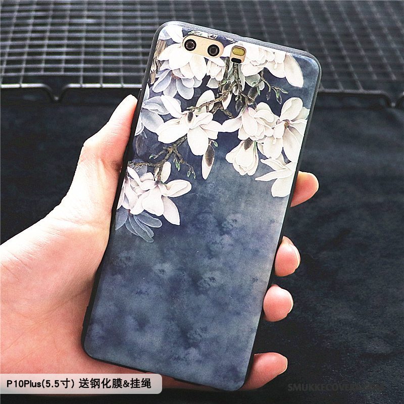 Etui Huawei P10 Plus Kreativ Trend Blomster, Cover Huawei P10 Plus Beskyttelse Blå Telefon