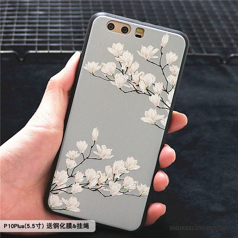 Etui Huawei P10 Plus Kreativ Trend Blomster, Cover Huawei P10 Plus Beskyttelse Blå Telefon