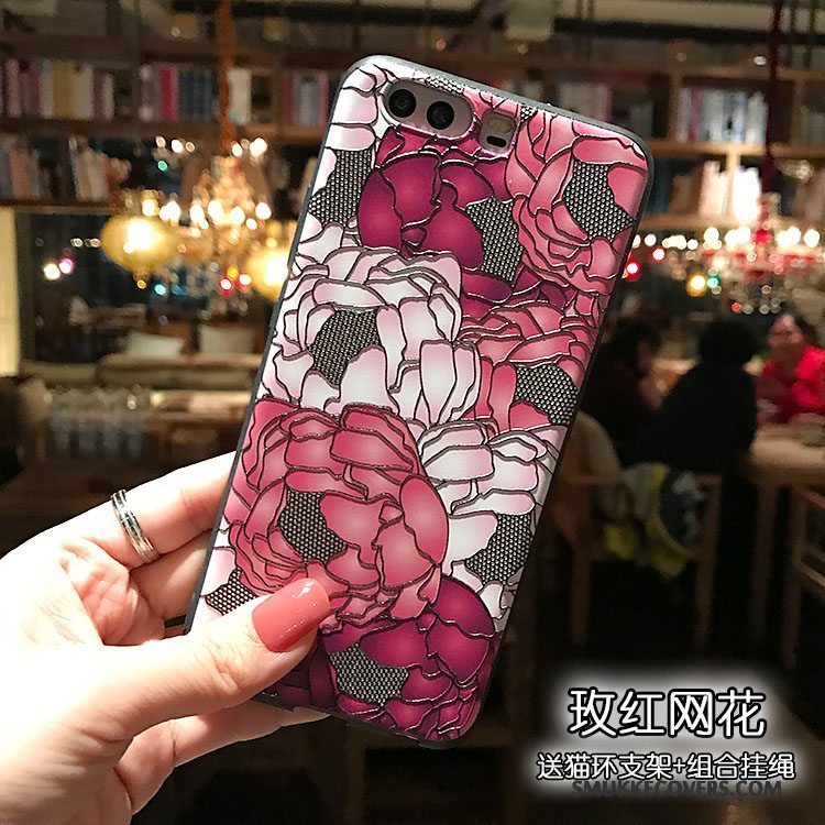 Etui Huawei P10 Plus Silikone Blomster Mesh, Cover Huawei P10 Plus Blød Sort Telefon