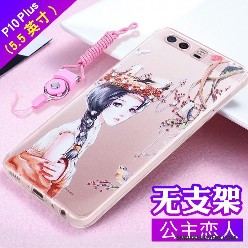 Etui Huawei P10 Plus Silikone Telefonanti-fald, Cover Huawei P10 Plus Relief Lyserød Trend