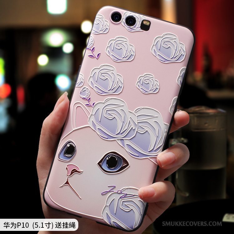 Etui Huawei P10 Plus Silikone Telefonlyserød, Cover Huawei P10 Plus Cartoon Smuk Hængende Ornamenter