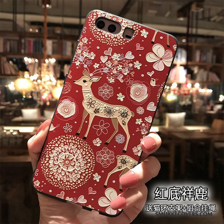 Etui Huawei P10 Plus Silikone Telefontrend, Cover Huawei P10 Plus Rød Hængende Ornamenter
