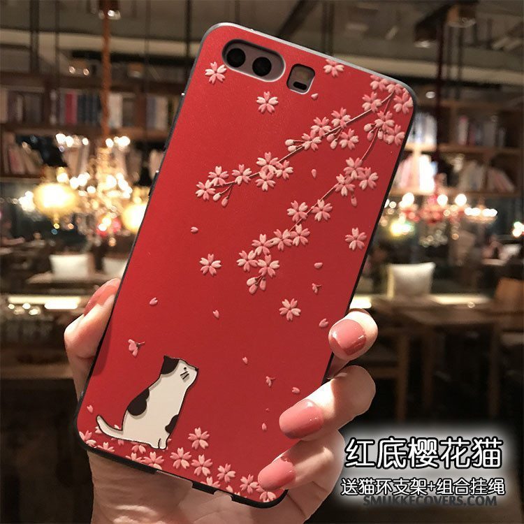 Etui Huawei P10 Plus Silikone Telefontrend, Cover Huawei P10 Plus Rød Hængende Ornamenter