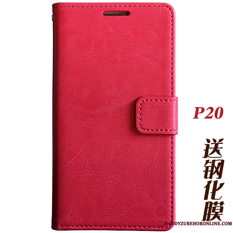 Etui Huawei P20 Folio Skærmbeskyttelse Anti-fald, Cover Huawei P20 Tasker Telefonhærdning