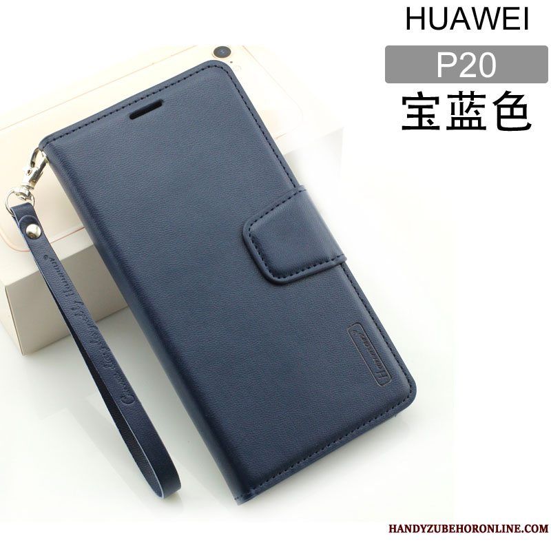 Etui Huawei P20 Folio Sort Anti-fald, Cover Huawei P20 Tasker Telefon