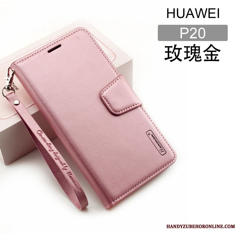 Etui Huawei P20 Folio Sort Anti-fald, Cover Huawei P20 Tasker Telefon