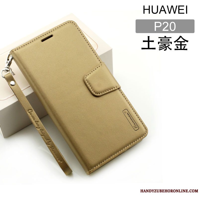Etui Huawei P20 Folio Sort Anti-fald, Cover Huawei P20 Tasker Telefon