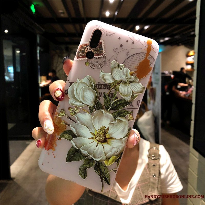 Etui Huawei P20 Pro Farve Anti-fald Telefon, Cover Huawei P20 Pro Relief Blomster Pæon