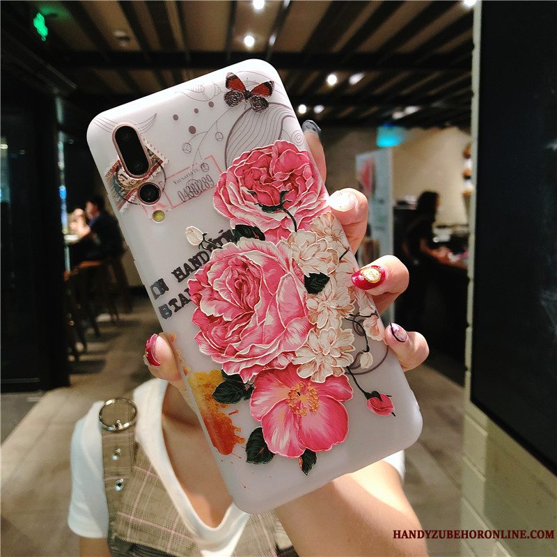 Etui Huawei P20 Pro Farve Anti-fald Telefon, Cover Huawei P20 Pro Relief Blomster Pæon