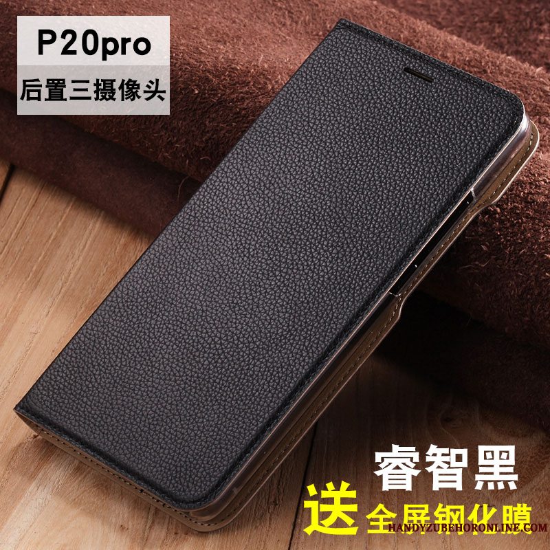 Etui Huawei P20 Pro Læder Sort Anti-fald, Cover Huawei P20 Pro Folio Telefon