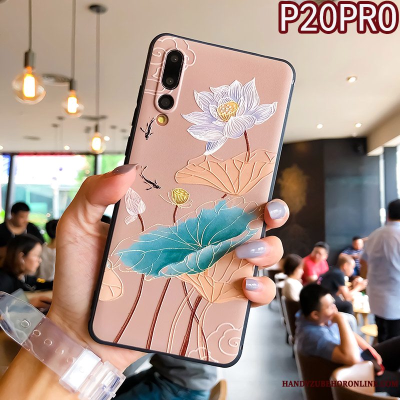 Etui Huawei P20 Pro Silikone Ring Telefon, Cover Huawei P20 Pro Relief Hængende Ornamenter Anti-fald