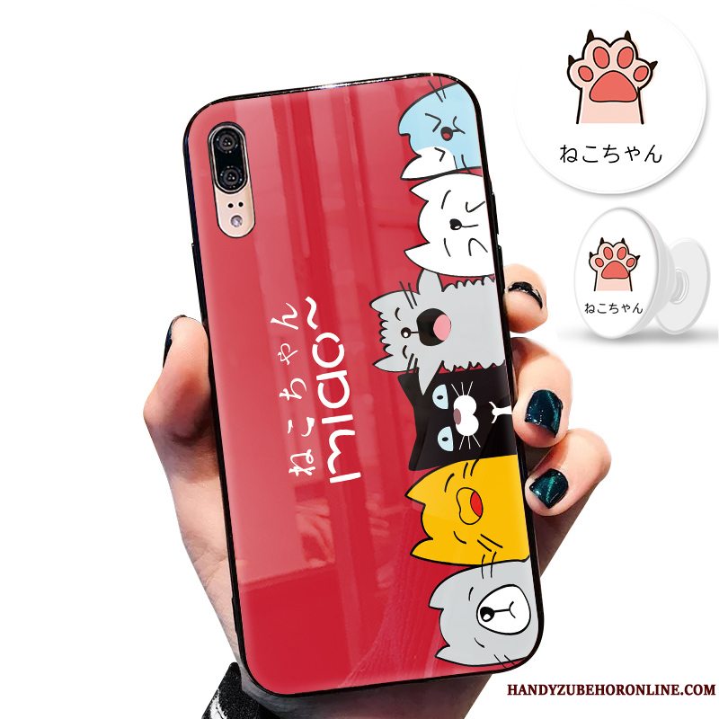 Etui Huawei P20 Silikone Anti-fald Rød, Cover Huawei P20 Kreativ Glas Lyse