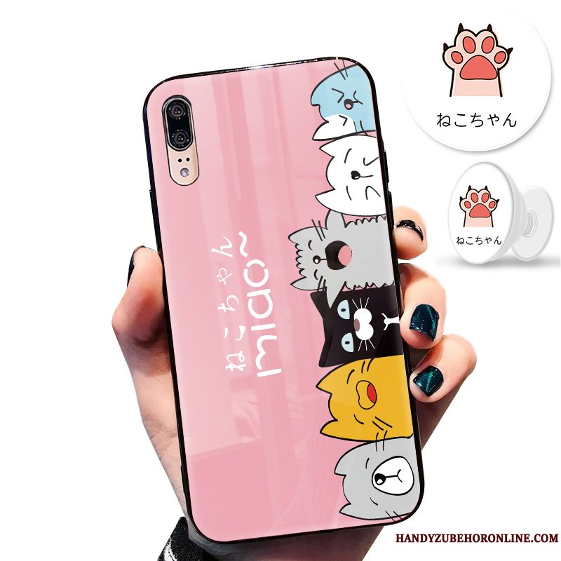 Etui Huawei P20 Silikone Anti-fald Rød, Cover Huawei P20 Kreativ Glas Lyse