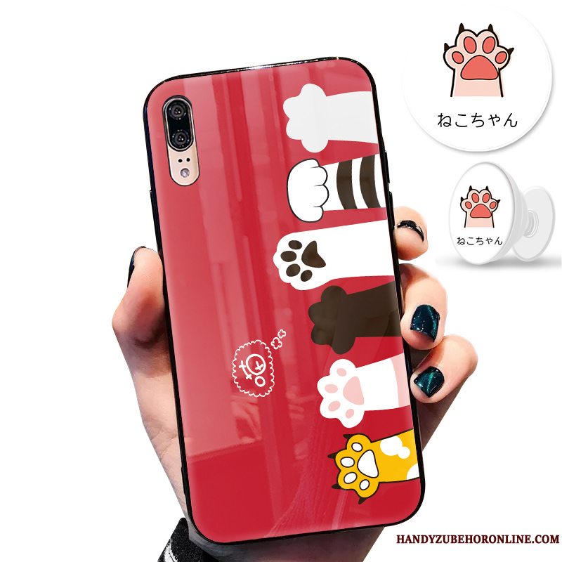 Etui Huawei P20 Silikone Anti-fald Rød, Cover Huawei P20 Kreativ Glas Lyse