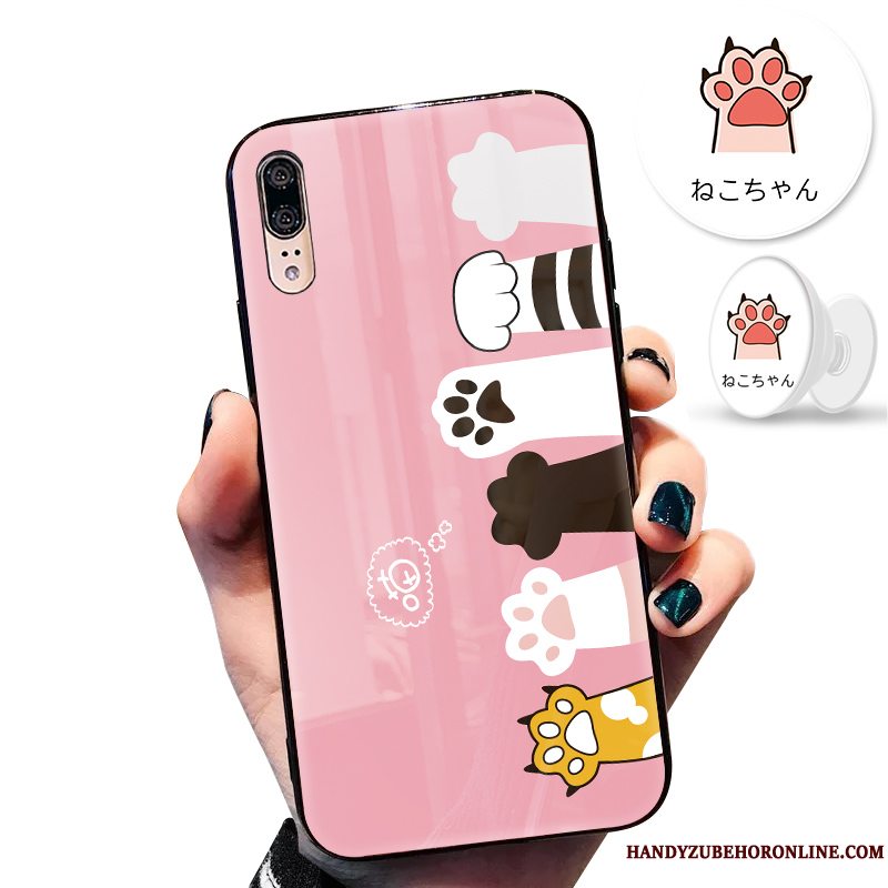 Etui Huawei P20 Silikone Anti-fald Rød, Cover Huawei P20 Kreativ Glas Lyse