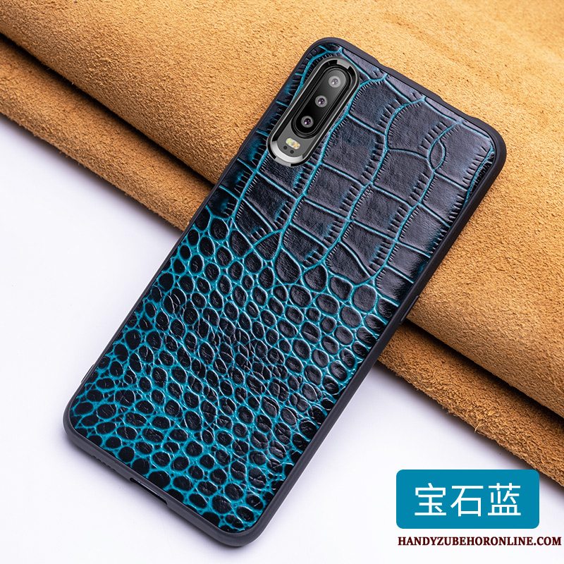 Etui Huawei P30 Beskyttelse High End Business, Cover Huawei P30 Tasker Blå Kvalitet