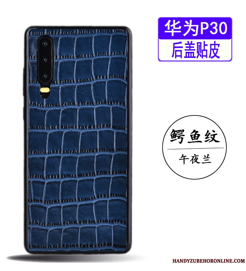 Etui Huawei P30 Læder Simple Blå, Cover Huawei P30 Tynd Krokodille Mønster